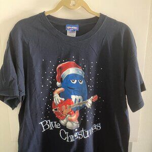 M&M's Blue Christmas Holiday Christmas T-Shirt Large Large
